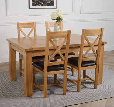 Seattle Oak Extending Dining Table with 4 Berkeley Oak and Brown Leather Chairs