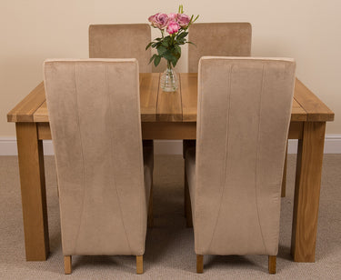 Seattle Oak Extending Dining Table with 4 Lola Beige Fabric Chairs
