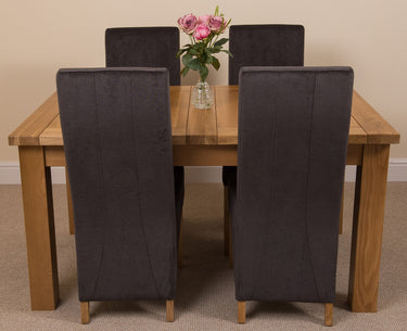 Seattle Oak Extending Dining Table with 4 Lola Black Fabric Chairs