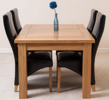 Seattle Oak Extending Dining Table with 4 Lola Black Leather Chairs