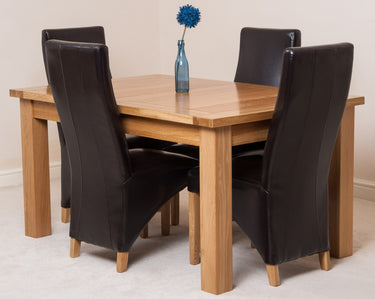 Seattle Oak Extending Dining Table with 4 Lola Brown Leather Chairs