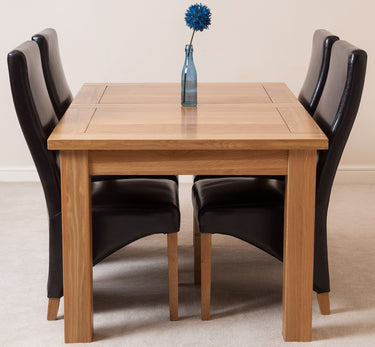Seattle Oak Extending Dining Table with 4 Lola Brown Leather Chairs