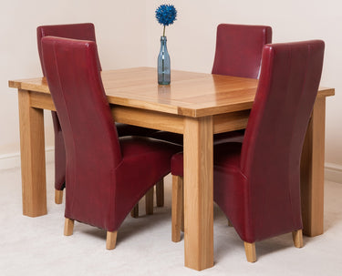 Seattle Oak Extending Dining Table with 4 Lola Burgundy Leather Chairs