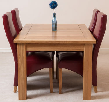 Seattle Oak Extending Dining Table with 4 Lola Burgundy Leather Chairs