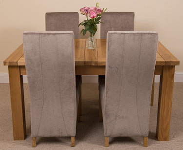 Seattle Oak Extending Dining Table with 4 Lola Grey Fabric Chairs