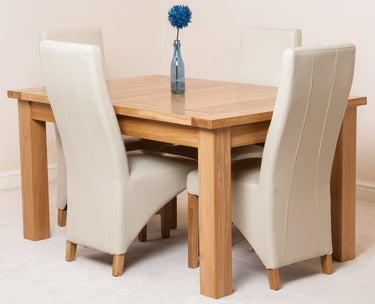 Seattle Oak Extending Dining Table with 4 Lola Ivory Leather Chairs