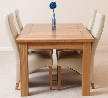 Seattle Oak Extending Dining Table with 4 Lola Ivory Leather Chairs