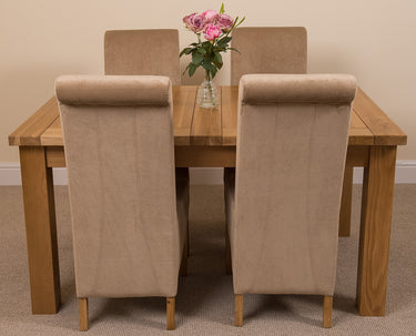 Seattle Oak Extending Dining Table with 4 Montana Beige Fabric Chairs