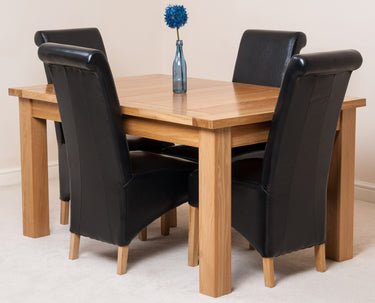 Seattle Oak Extending Dining Table with 4 Montana Black Leather Chairs