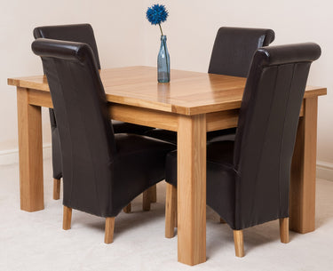 Seattle Oak Extending Dining Table with 4 Montana Brown Leather Chairs