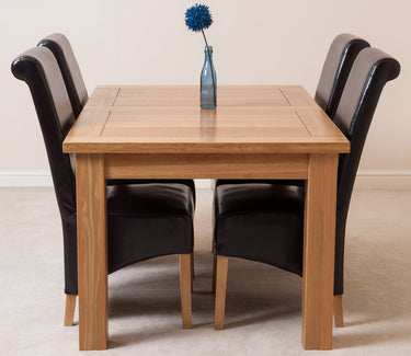 Seattle Oak Extending Dining Table with 4 Montana Brown Leather Chairs