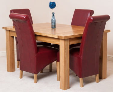 Seattle Oak Extending Dining Table with 4 Montana Burgundy Leather Chairs
