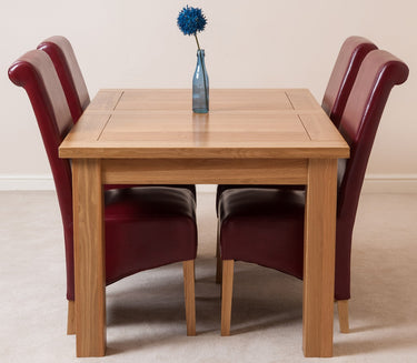 Seattle Oak Extending Dining Table with 4 Montana Burgundy Leather Chairs