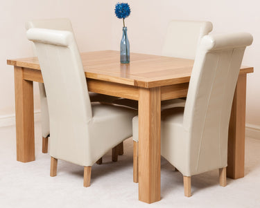 Seattle Oak Extending Dining Table with 4 Montana Ivory Leather Chairs