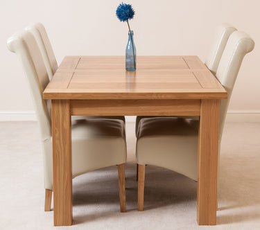 Seattle Oak Extending Dining Table with 4 Montana Ivory Leather Chairs