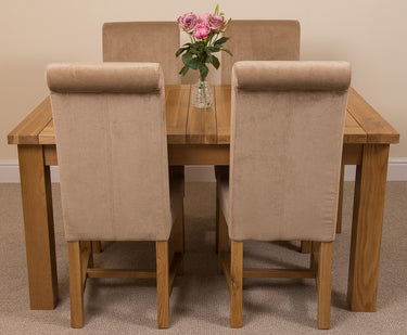 Seattle Oak Extending Dining Table with 4 Washington Beige Fabric Chairs
