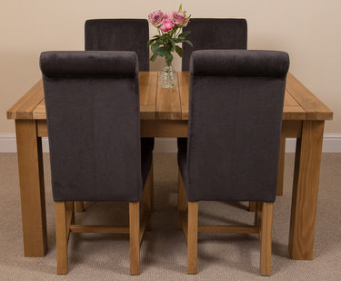 Seattle Oak Extending Dining Table with 4 Washington Black Fabric Chairs
