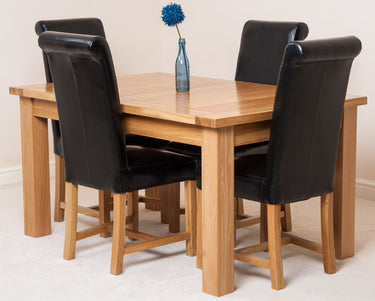 Seattle Oak Extending Dining Table with 4 Washington Black Leather Chairs
