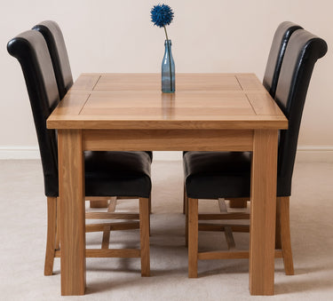 Seattle Oak Extending Dining Table with 4 Washington Black Leather Chairs