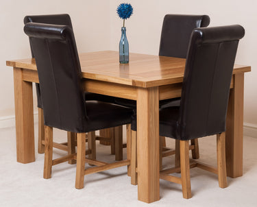 Seattle Oak Extending Dining Table with 4 Washington Brown Leather Chairs