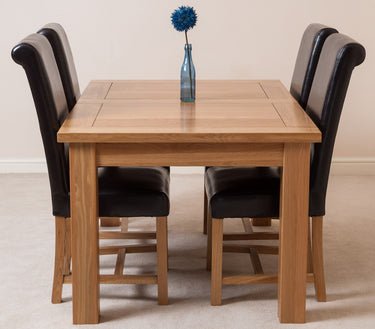 Seattle Oak Extending Dining Table with 4 Washington Brown Leather Chairs