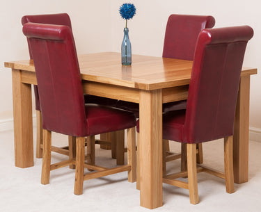 Seattle Oak Extending Dining Table with 4 Washington Burgundy Leather Chairs