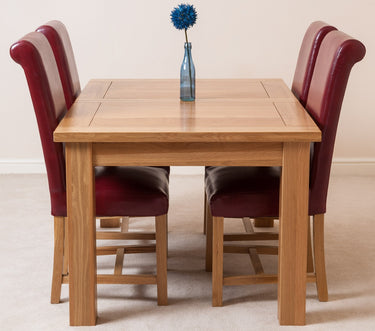 Seattle Oak Extending Dining Table with 4 Washington Burgundy Leather Chairs