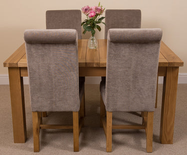 Seattle Oak Extending Dining Table with 4 Washington Grey Fabric Chairs