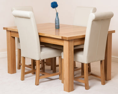 Seattle Oak Extending Dining Table with 4 Washington Ivory Leather Chairs