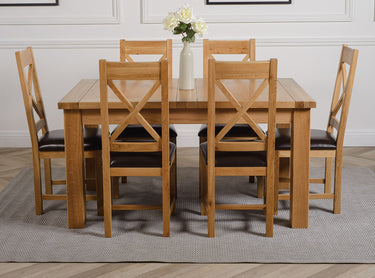 Seattle Oak Extending Dining Table with 6 Berkeley Oak and Brown Leather Chairs