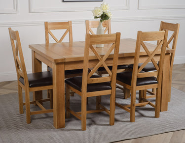 Seattle Oak Extending Dining Table with 6 Berkeley Oak and Brown Leather Chairs