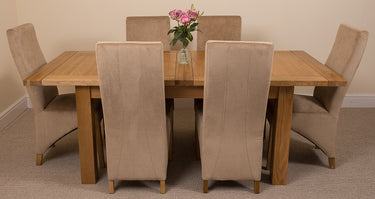 Seattle Oak Extending Dining Table with 6 Lola Beige Fabric Chairs