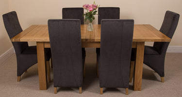 Seattle Oak Extending Dining Table with 6 Lola Black Fabric Chairs