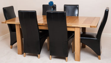 Seattle Oak Extending Dining Table with 6 Lola Black Leather Chairs