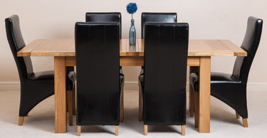 Seattle Oak Extending Dining Table with 6 Lola Black Leather Chairs