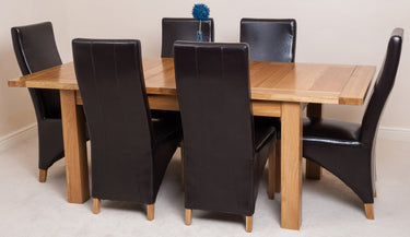 Seattle Oak Extending Dining Table with 6 Lola Brown Leather Chairs