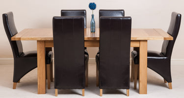Seattle Oak Extending Dining Table with 6 Lola Brown Leather Chairs