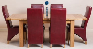 Seattle Oak Extending Dining Table with 6 Lola Burgundy Leather Chairs