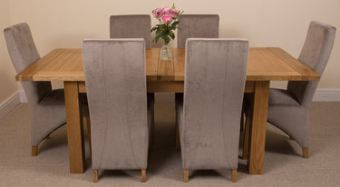Seattle Oak Extending Dining Table with 6 Lola Grey Fabric Chairs