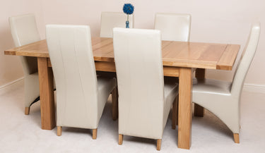 Seattle Oak Extending Dining Table with 6 Lola Ivory Leather Chairs