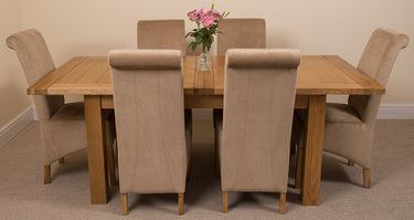Seattle Oak Extending Dining Table with 6 Montana Beige Fabric Chairs