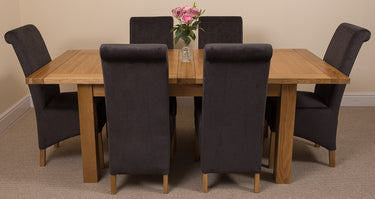 Seattle Oak Extending Dining Table with 6 Montana Black Fabric Chairs
