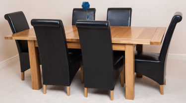 Seattle Oak Extending Dining Table with 6 Montana Black Leather Chairs