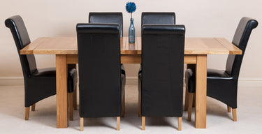 Seattle Oak Extending Dining Table with 6 Montana Black Leather Chairs