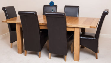 Seattle Oak Extending Dining Table with 6 Montana Brown Leather Chairs