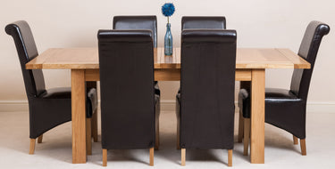 Seattle Oak Extending Dining Table with 6 Montana Brown Leather Chairs