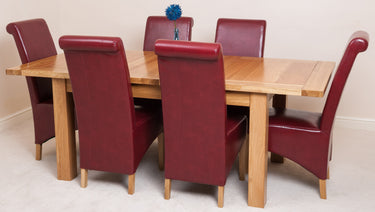 Seattle Oak Extending Dining Table with 6 Montana Burgundy Leather Chairs