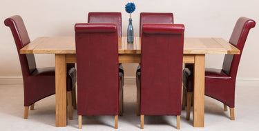 Seattle Oak Extending Dining Table with 6 Montana Burgundy Leather Chairs