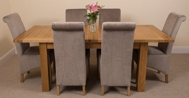 Seattle Oak Extending Dining Table with 6 Montana Grey Fabric Chairs