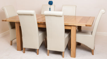Seattle Oak Extending Dining Table with 6 Montana Ivory Leather Chairs